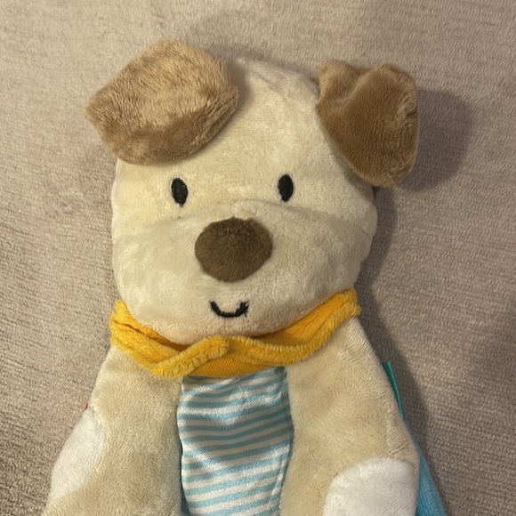 SECURITY Blanket TAGGIES PUPPY DOG Blue Brown Yellow Rattle Lovey Tabs T… - Picture 2 of 7
